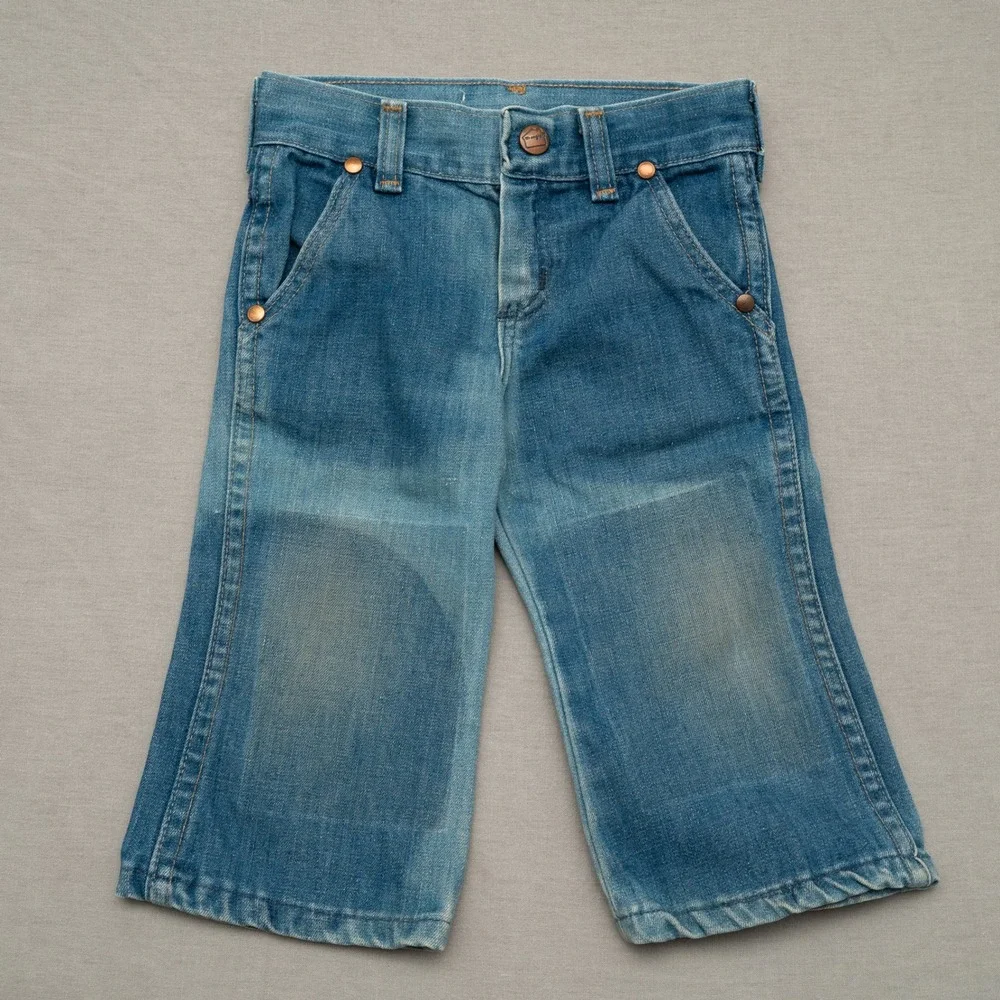 Vintage 70s 80s Wrangler Kids Jeans‎ Size 1T Double Knee Inserts Boot Cut Faded